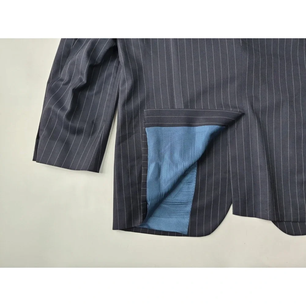 Paul Fredrick Mens Navy Pinstripe Wool Sports Coat 42R 2 Button Blazer USA